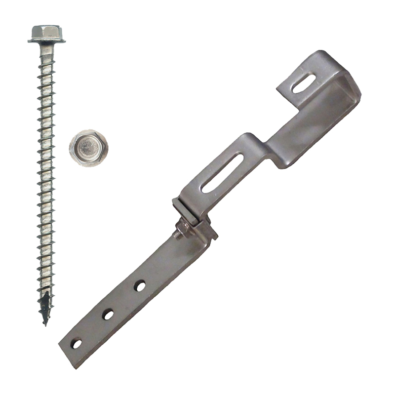 Part Number 17555 180° Stone Coated Steel Roof Hook, 18mm Height Adjustment Range, Kit with 1/4" X 3"" Screws 1/PK Wgt = 1.40 Lbs