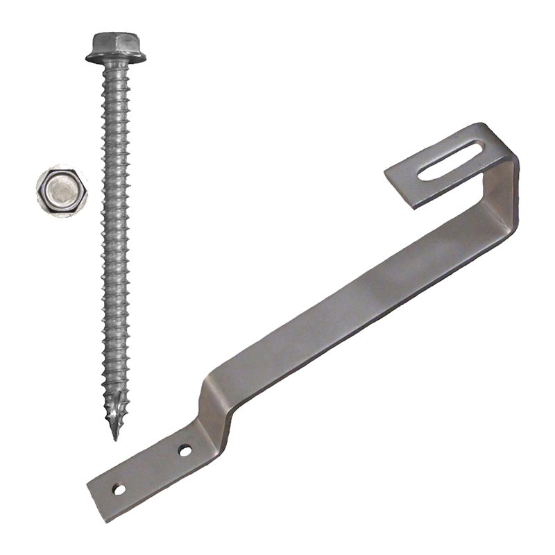 Part Number 17610 180° Flat Tile Roof Hook, 38mm Height, Kit with 5/16" X 3" Solar Mounting Screws 20/Carton Wgt = 26.12 Lbs
