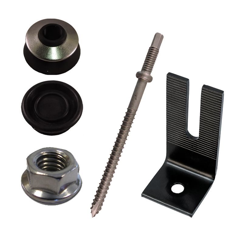 Part Number 17964 Metal Roof Mount Kit - 5/16 QuickBOLT1 with 25MM Umbrella Washer - Black Split Top L-Foot - Nut 25/Kit - Weight 9.25 lbs